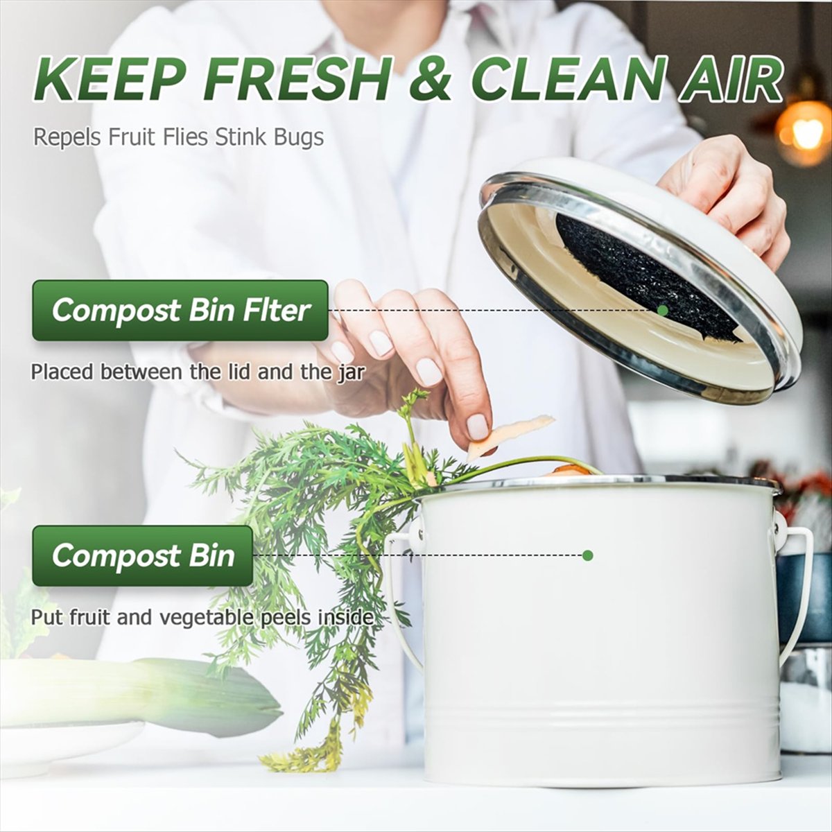 Compost Bin Countertop - A92G Nieuw compostemmerfilter, 6,7 inch filters